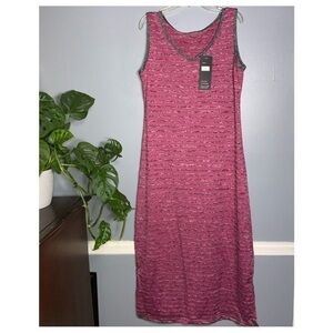 NWT YUNA Pink & Gray Stripe V-Neck Tank Maxi Stretchy Dress L/XL